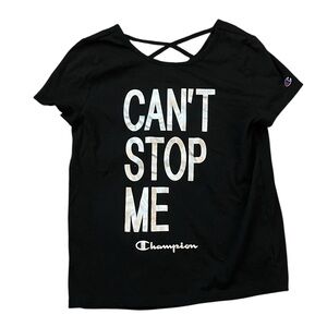 Champion “Can’t Stop Me” Graphic Tee Black Girls 14/16 Crisscross Back